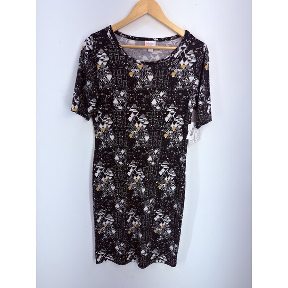 LuLaRoe Julia Women Ladies Dress Bodycon L Black Geometric - Picture 15 of 17